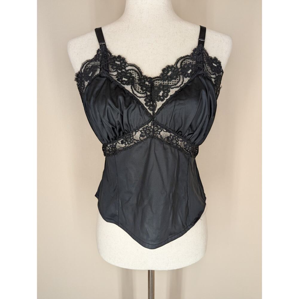 Vintage Women's Small/Medium Black Satin Lace Camisole Tank Top Unbranded